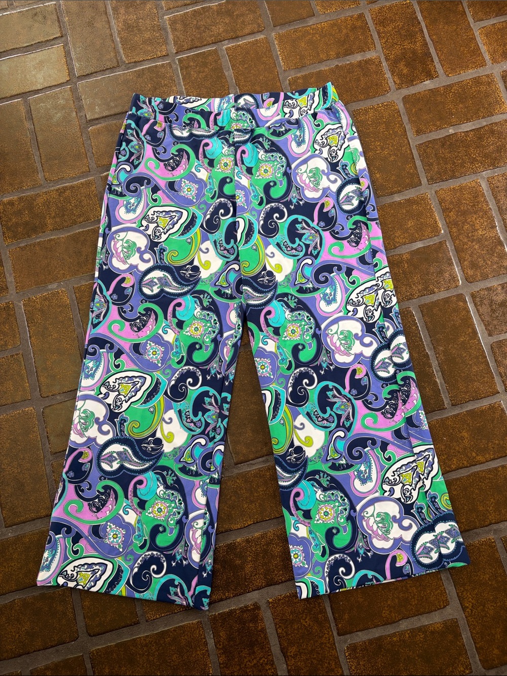 Jude Connally Multicolor Paisley Print Wide Leg Cropped Pull-On Pant